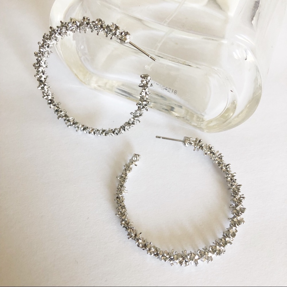 Silver Toned Geometric Flower Hoop Earrings - Picture 2 of 5